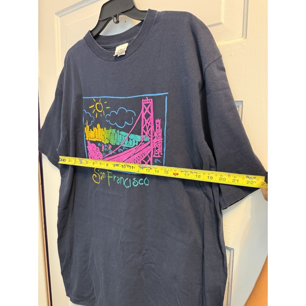 Vintage 90s Wear On Earth San Francisco T Shirt XXL Golden Gate Neon Skyline Y2K - Picture 7 of 10